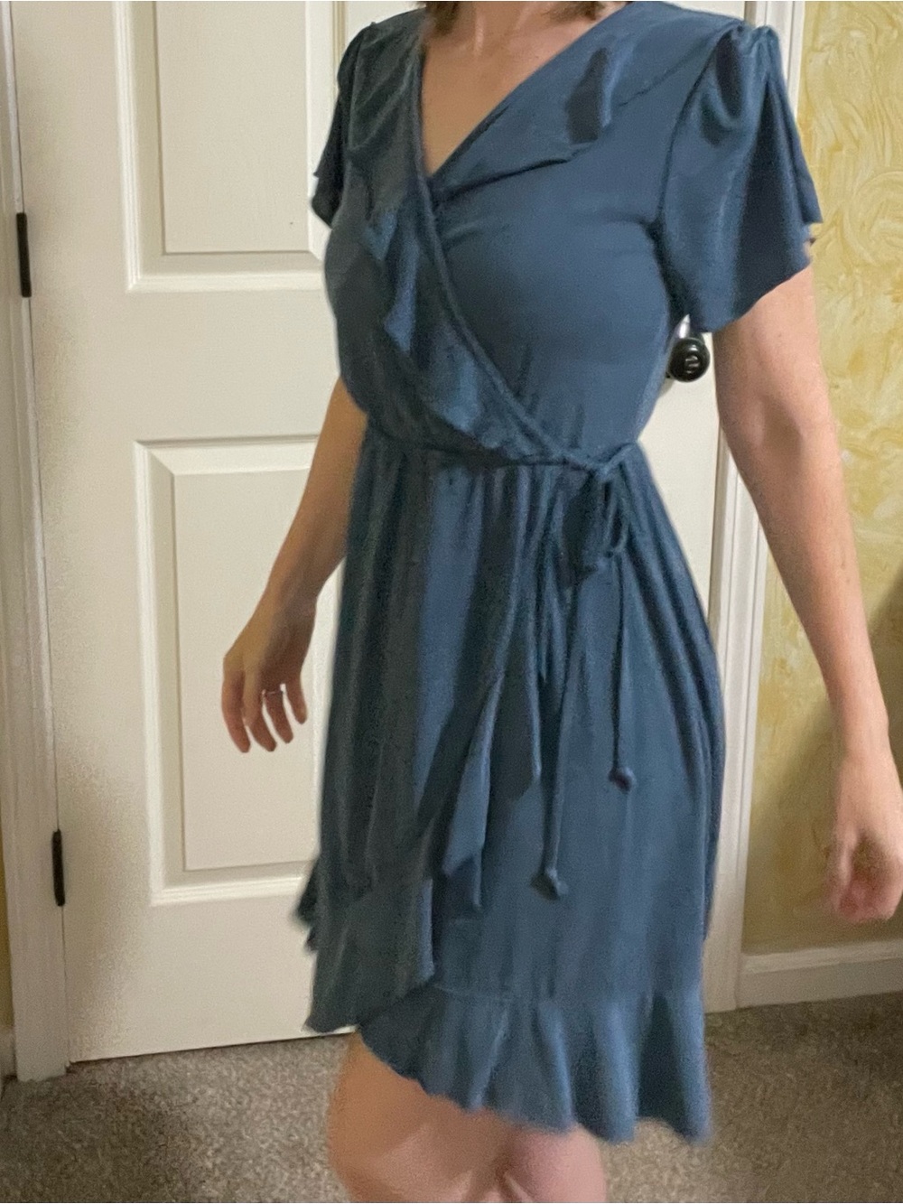 Alya blueish grey Wrap Dress with Ruffle Trim